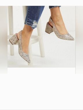 ASOS Pink Glitter Pointed Slingback Block Heels